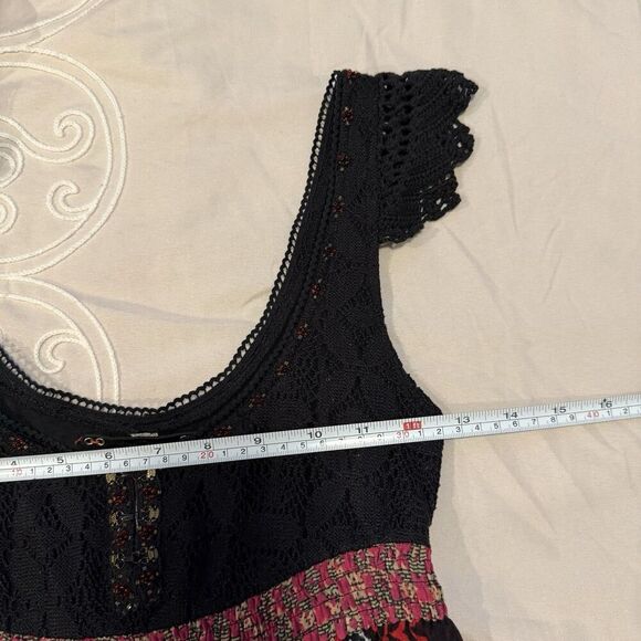 Free People Red Bohemian Festival Strap Dress Crochet Top Beads Size 0 - Picture 10 of 11
